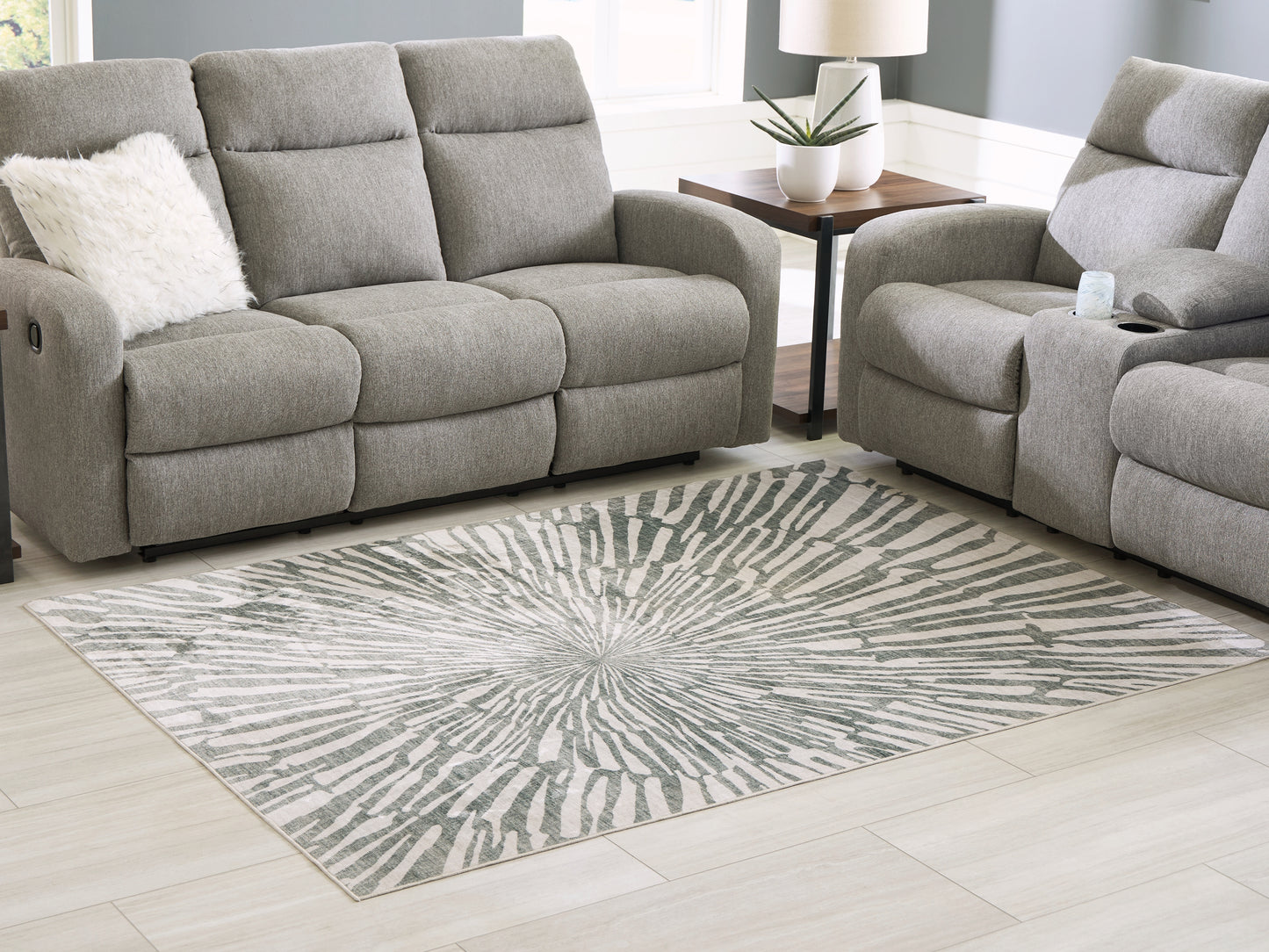 The Furniture Outlets - Ashley Furniture - Verland Rug - Washable 5' x 7' Area Rug / Gray/White - R407432
