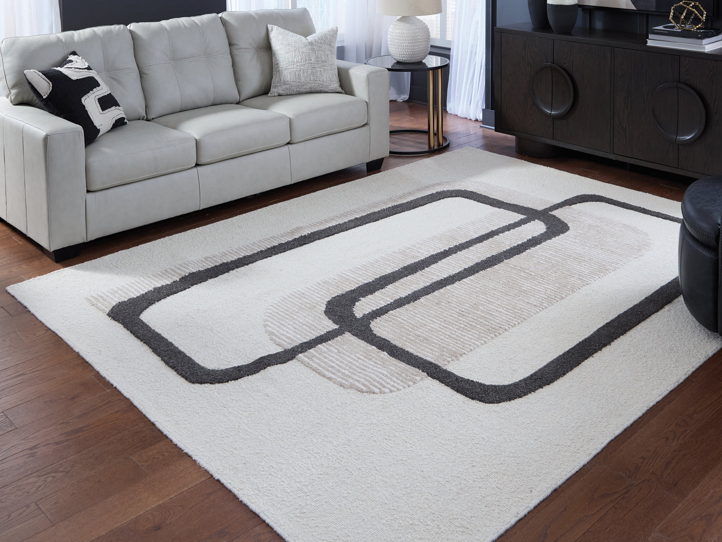The Furniture Outlets - Ashley Furniture - Davismour Rug - 7'8" x 10' Area Rug / Ivory/Taupe/Charcoal - R407561