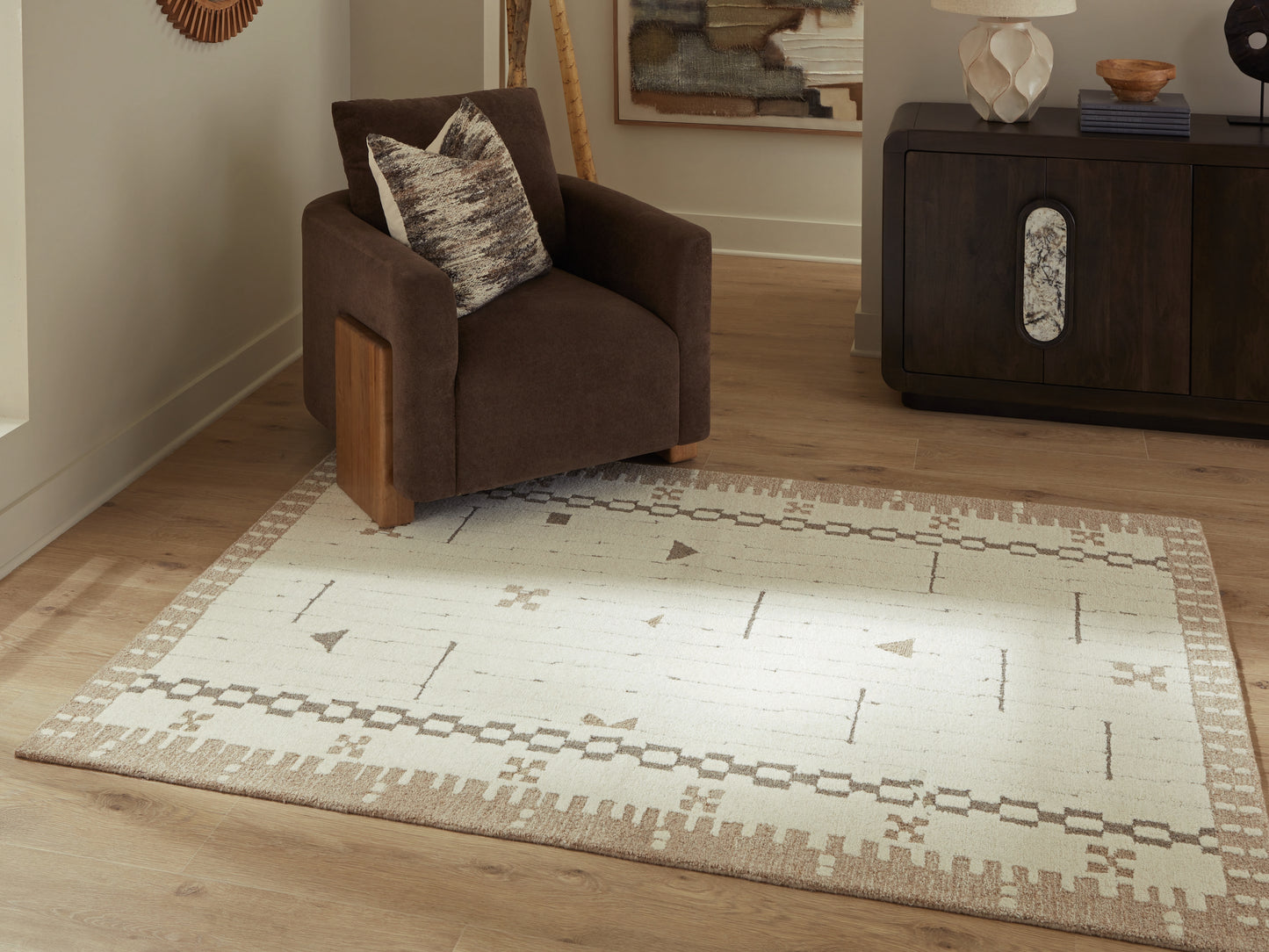 The Furniture Outlets - Ashley Furniture - Dot Rug - 5' x 7' Area Rug / Cream/Brown/Taupe - R407652