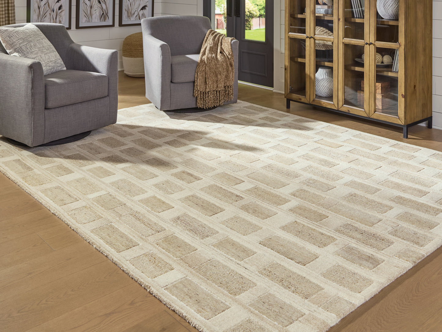 The Furniture Outlets - Ashley Furniture - Lisgrove Rug - 7'8" x 10' Area Rug / Tan/Brown/White - R407711