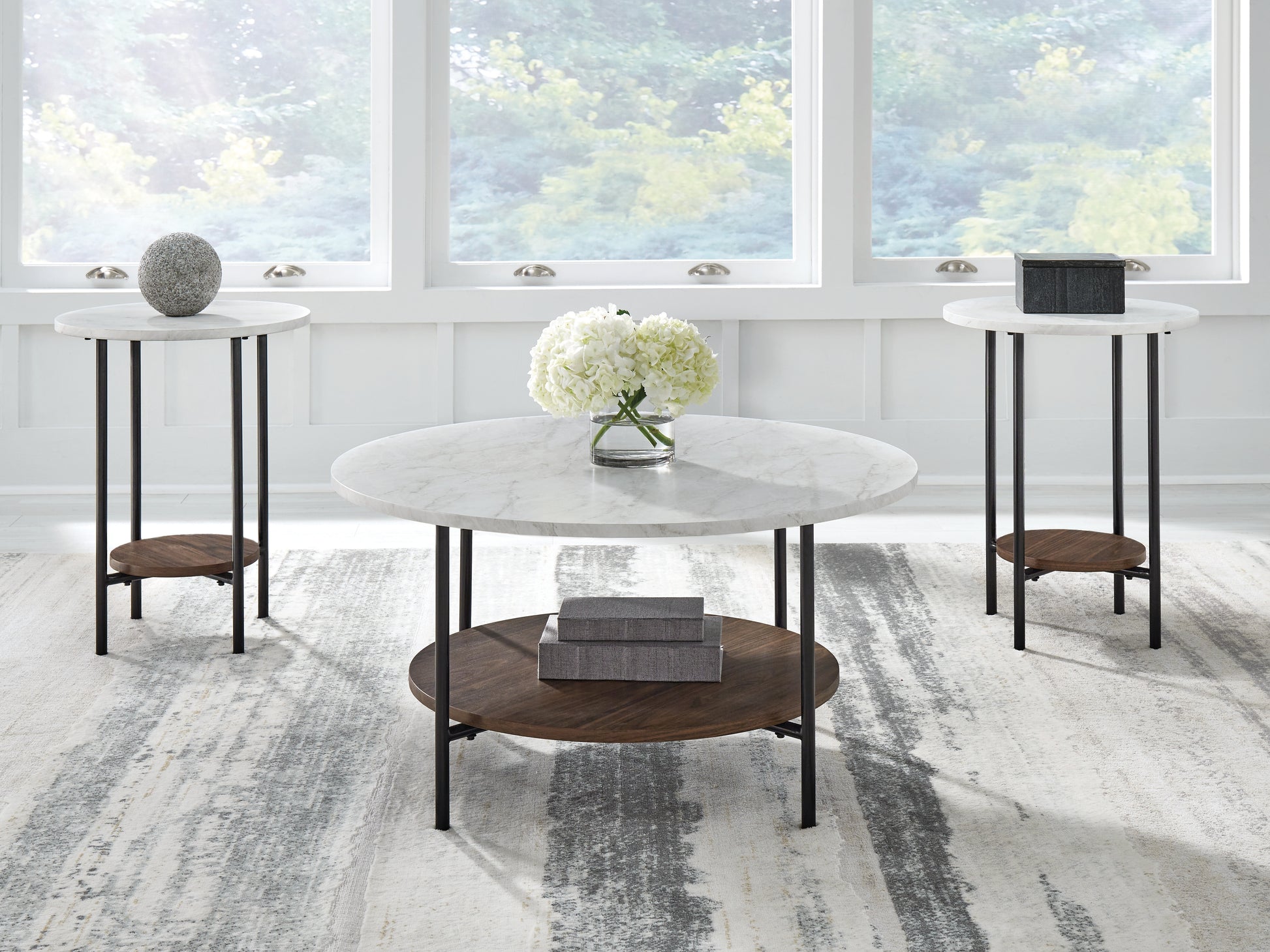 The Furniture Outlets - Ashley Furniture - Wrenwich Table (Set of 3) - Occasional Table Set (3/CN) / Brown/Black/White - T167-13
