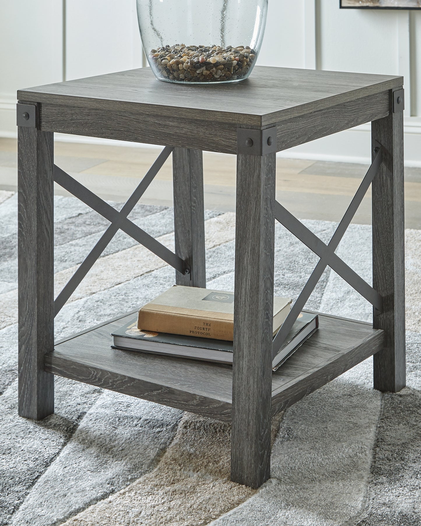 The Furniture Outlets - Ashley Furniture - Freedan End Table - Square End Table / Grayish Brown - T175-2