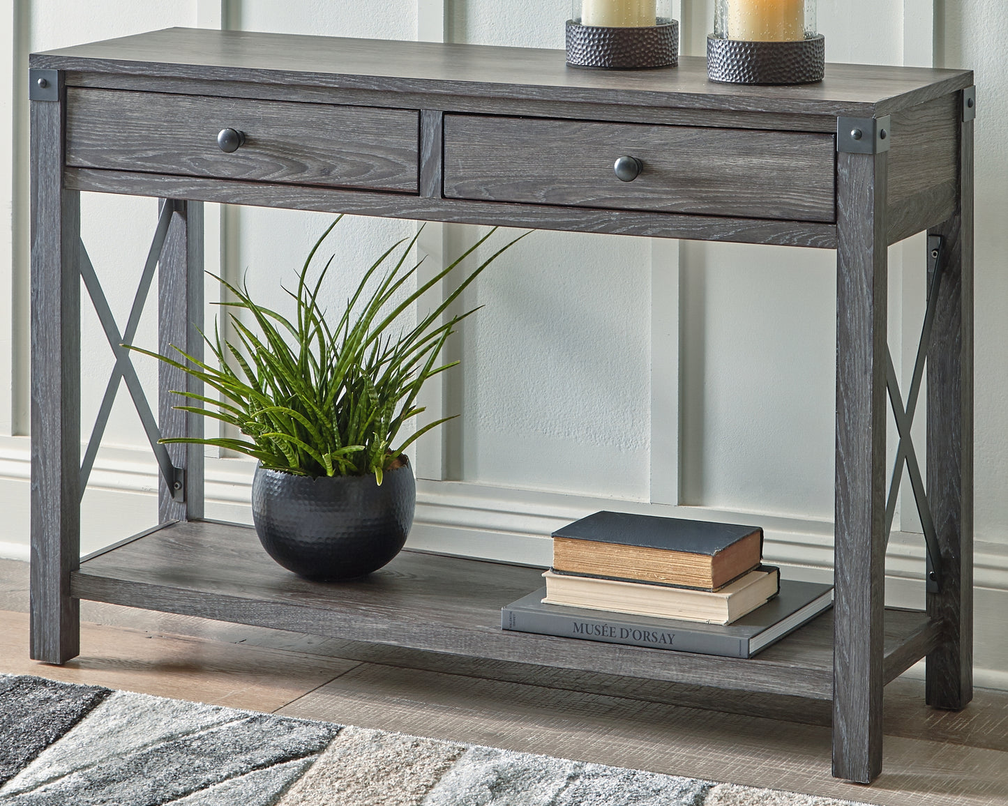 The Furniture Outlets - Ashley Furniture - Freedan Sofa/Console Table - Console Sofa Table / Grayish Brown - T175-4
