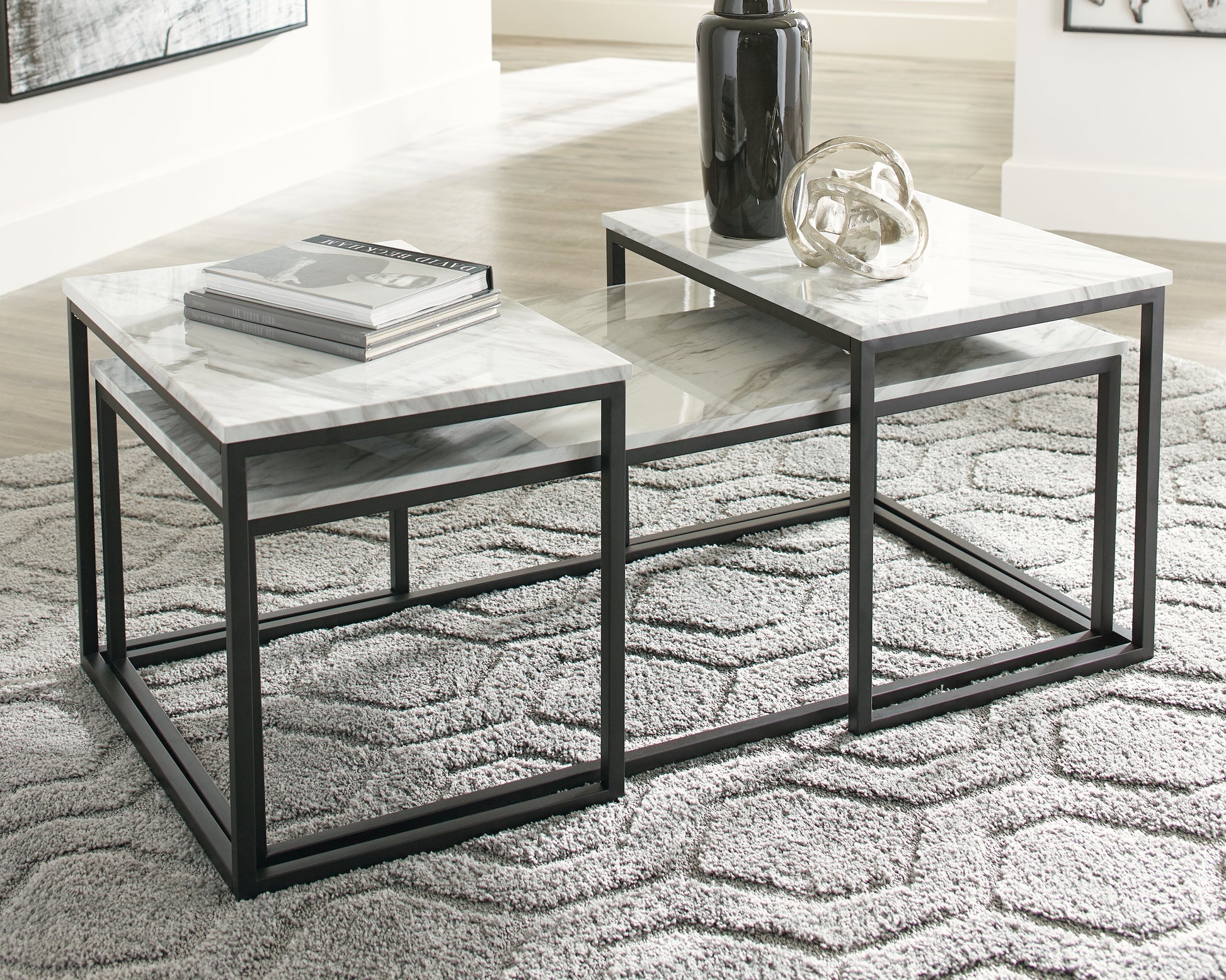 The Furniture Outlets - Ashley Furniture - Donnesta Table (Set of 3) - Occasional Table Set (3/CN) / Gray/Black - T182-13