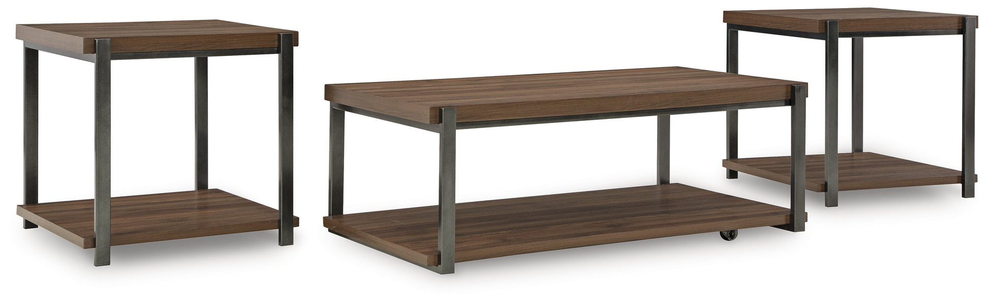 The Furniture Outlets - Ashley Furniture - Trindwick Table (Set of 3) - Occasional Table Set (3/CN) / Brown/Gun Metal - T381-13