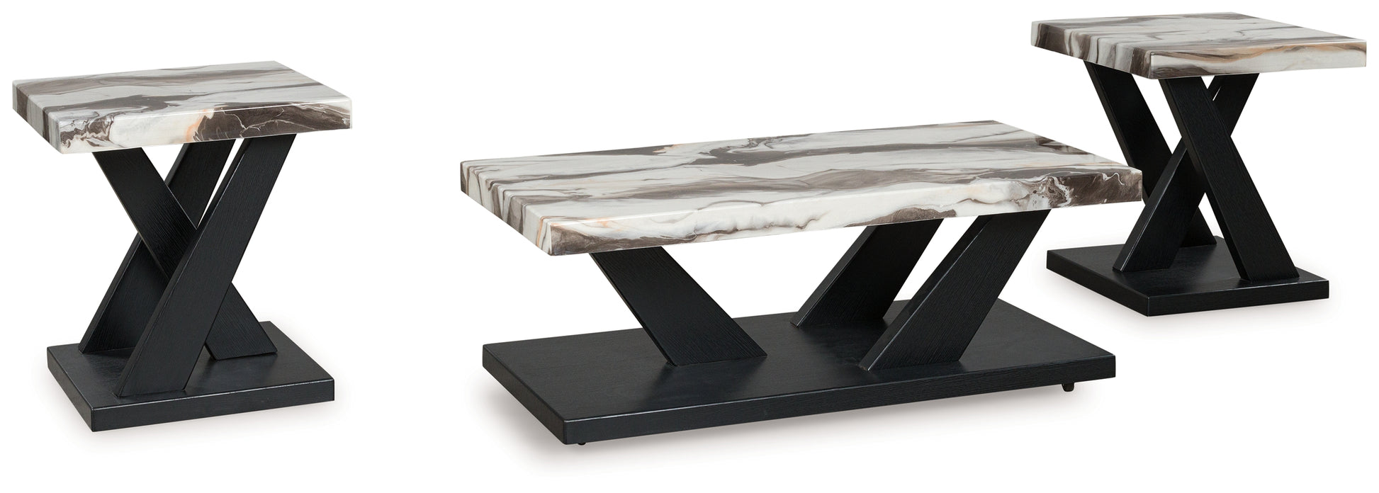 The Furniture Outlets - Ashley Furniture - Cendill Table (Set of 3) - Occasional Table Set (3/CN) / Dark Brown/White/Black - T403-13