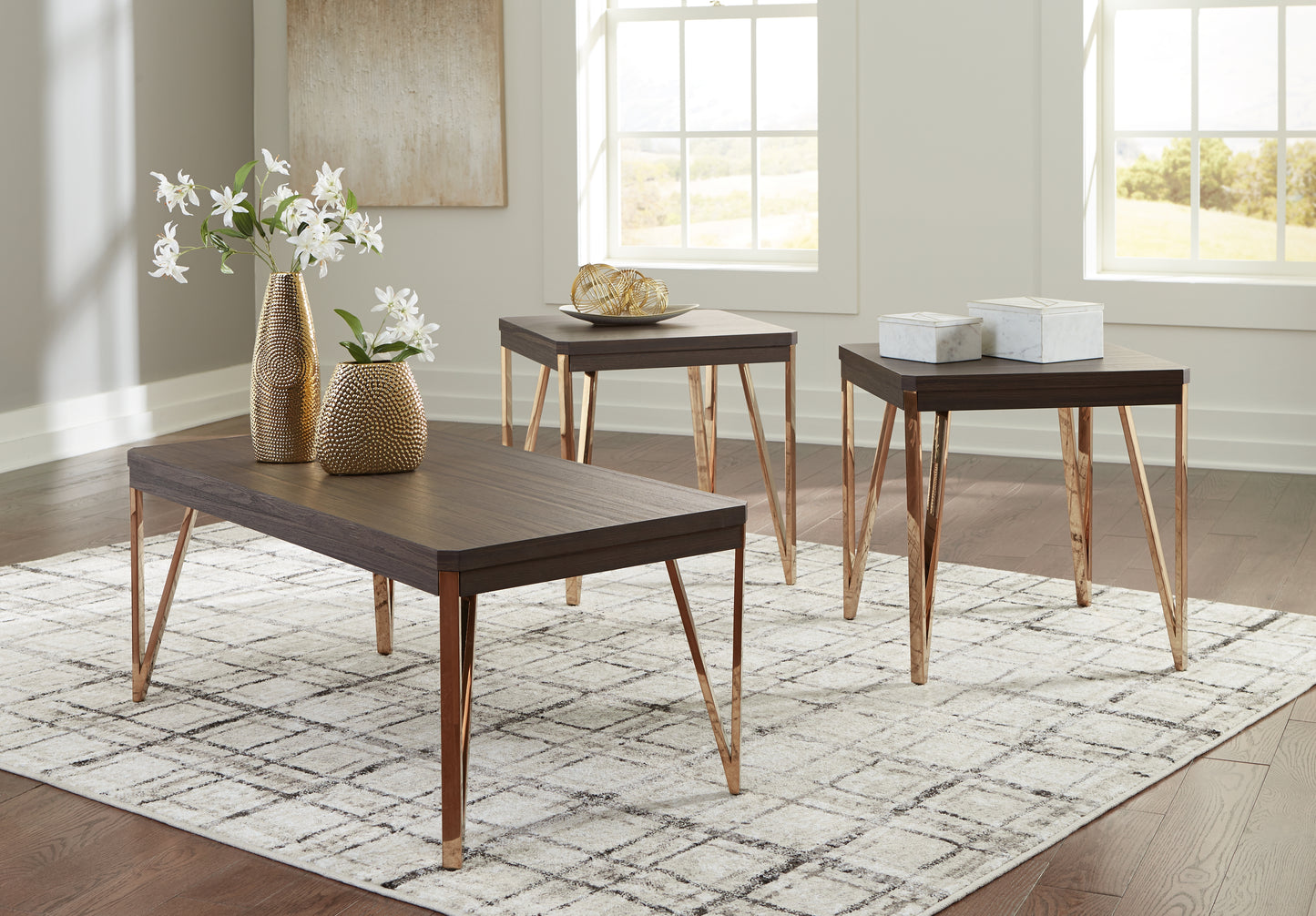 The Furniture Outlets - Ashley Furniture - Bandyn Table (Set of 3) - Occasional Table Set (3/CN) / Brown/Champagne - T404-13