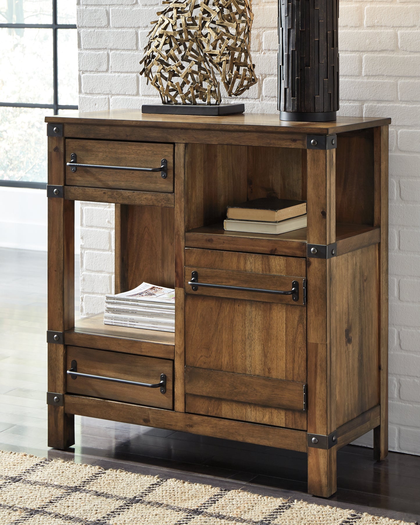 The Furniture Outlets - Ashley Furniture - Roybeck Accent Cabinet - Accent Cabinet / Light Brown/Bronze - T411-40