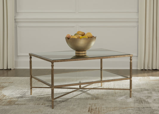 The Furniture Outlets - Ashley Furniture - Cloverty Coffee Table - Rectangular Cocktail Table / Aged Gold Finish - T440-1