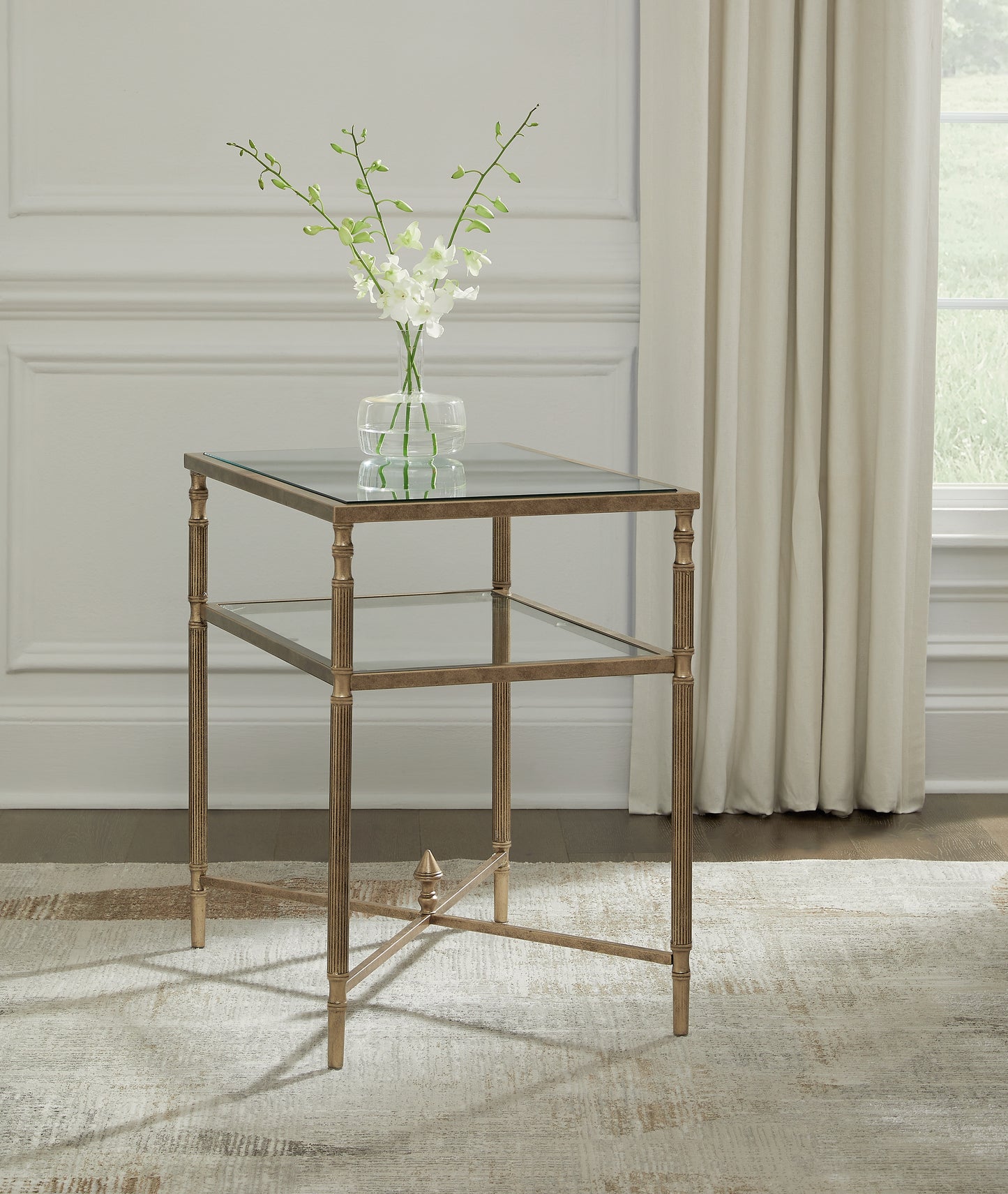 The Furniture Outlets - Ashley Furniture - Cloverty End Table - Rectangular End Table / Aged Gold Finish - T440-3