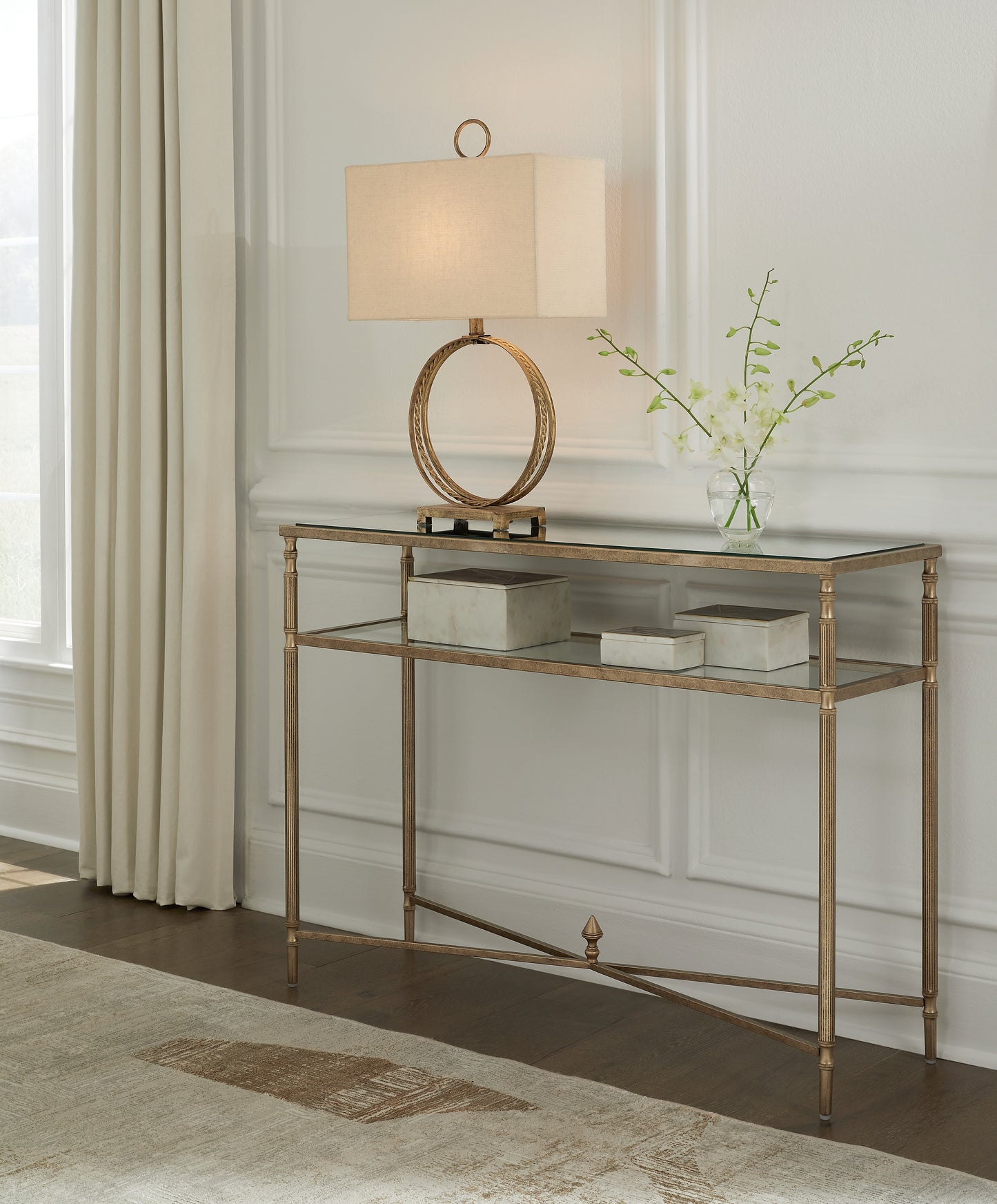The Furniture Outlets - Ashley Furniture - Cloverty Sofa Table - Sofa Table / Aged Gold Finish - T440-4