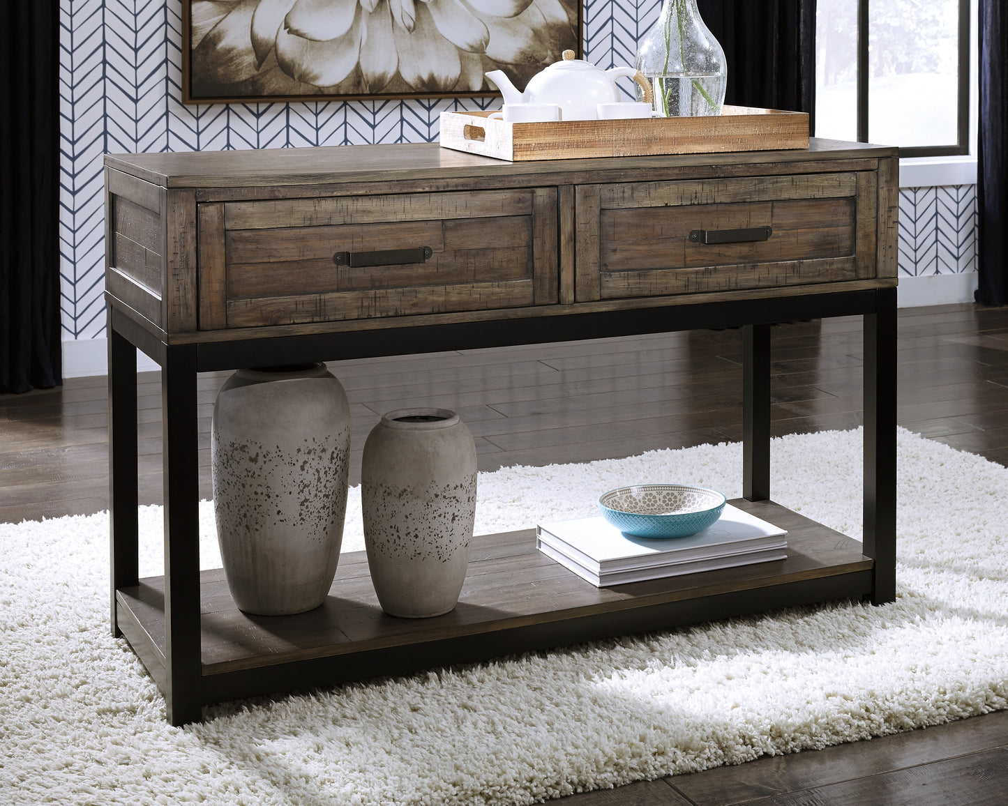The Furniture Outlets - Ashley Furniture - Johurst Sofa/Console Table - Sofa Table / Grayish Brown - T444-4