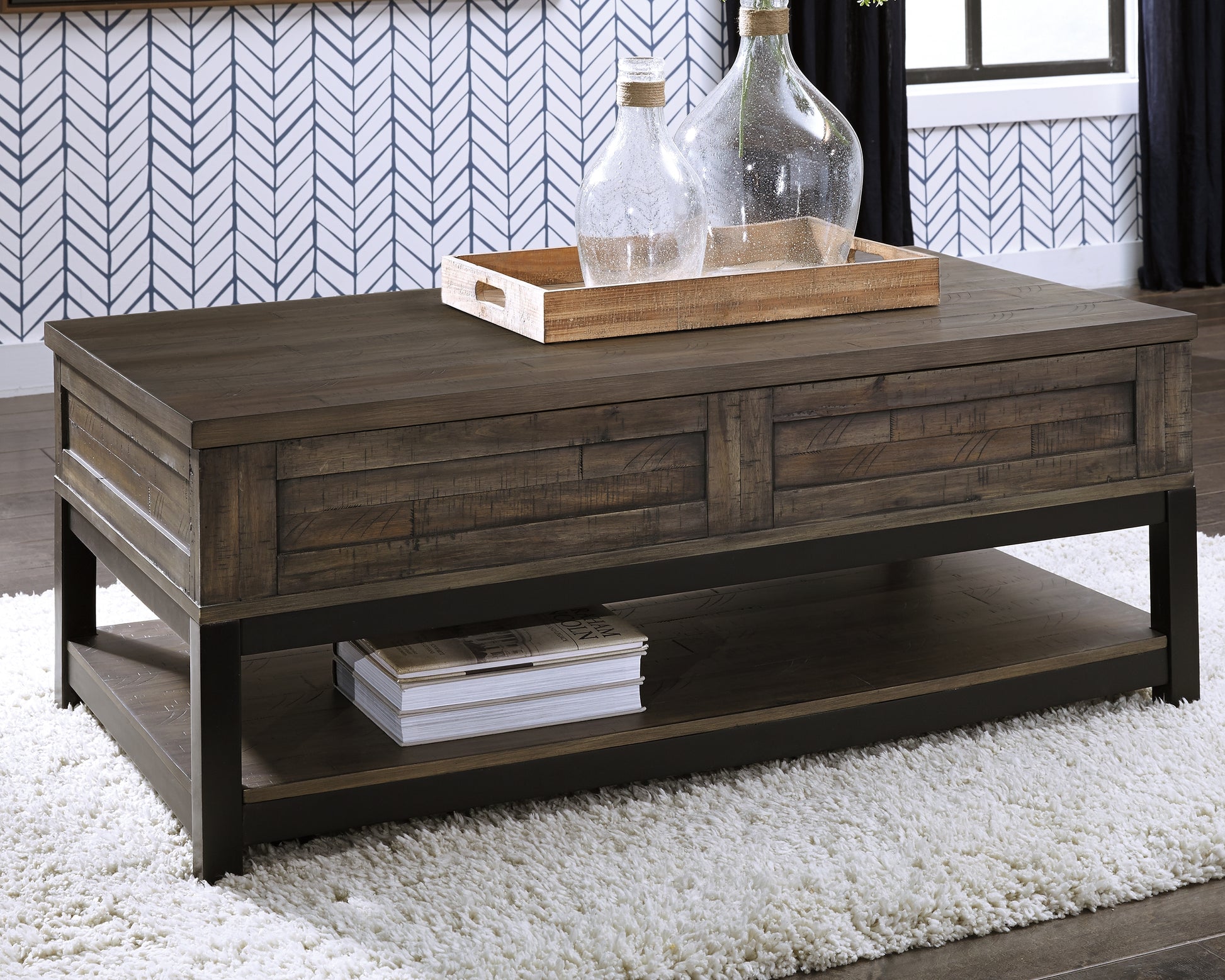 The Furniture Outlets - Ashley Furniture - Johurst Coffee Table with Lift Top - LIFT TOP COCKTAIL TABLE / Grayish Brown - T444-9