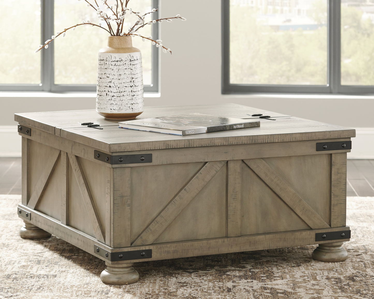 The Furniture Outlets - Ashley Furniture - Aldwin Coffee Table With Storage - Cocktail Table with Storage / Gray - T457-20