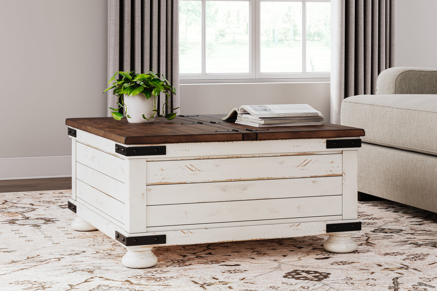 The Furniture Outlets - Ashley Furniture - Wystfield Coffee Table - Cocktail Table with Storage / White/Brown - T459-20