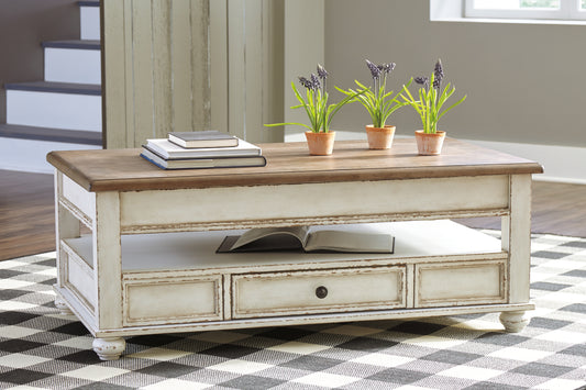 The Furniture Outlets - Ashley Furniture - Realyn Coffee Table with Lift Top - Lift Top Cocktail Table / White/Brown - T523-9