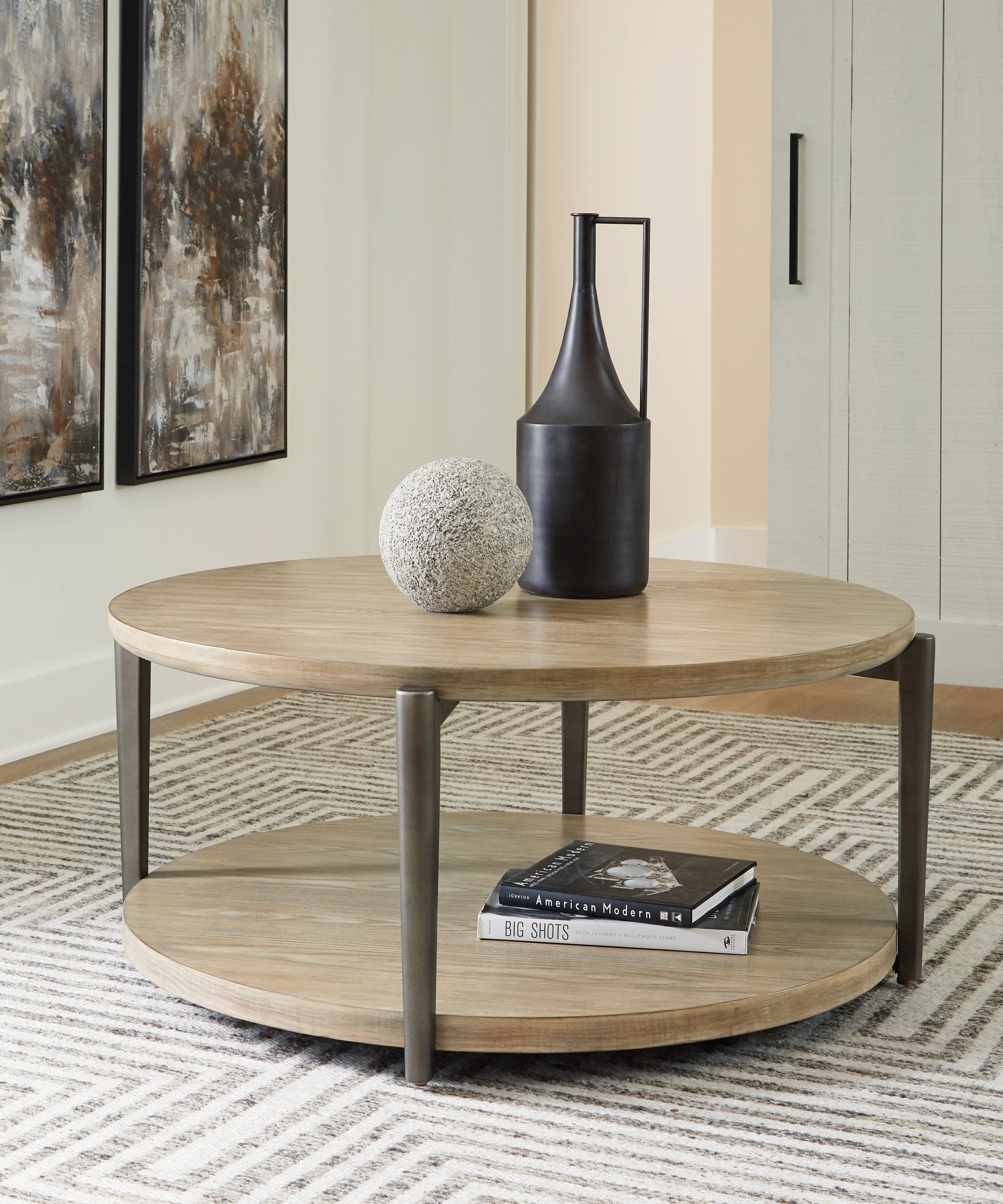 The Furniture Outlets - Ashley Furniture - Dyonton Coffee Table - Round Cocktail Table / Light Grayish Brown - T574-8