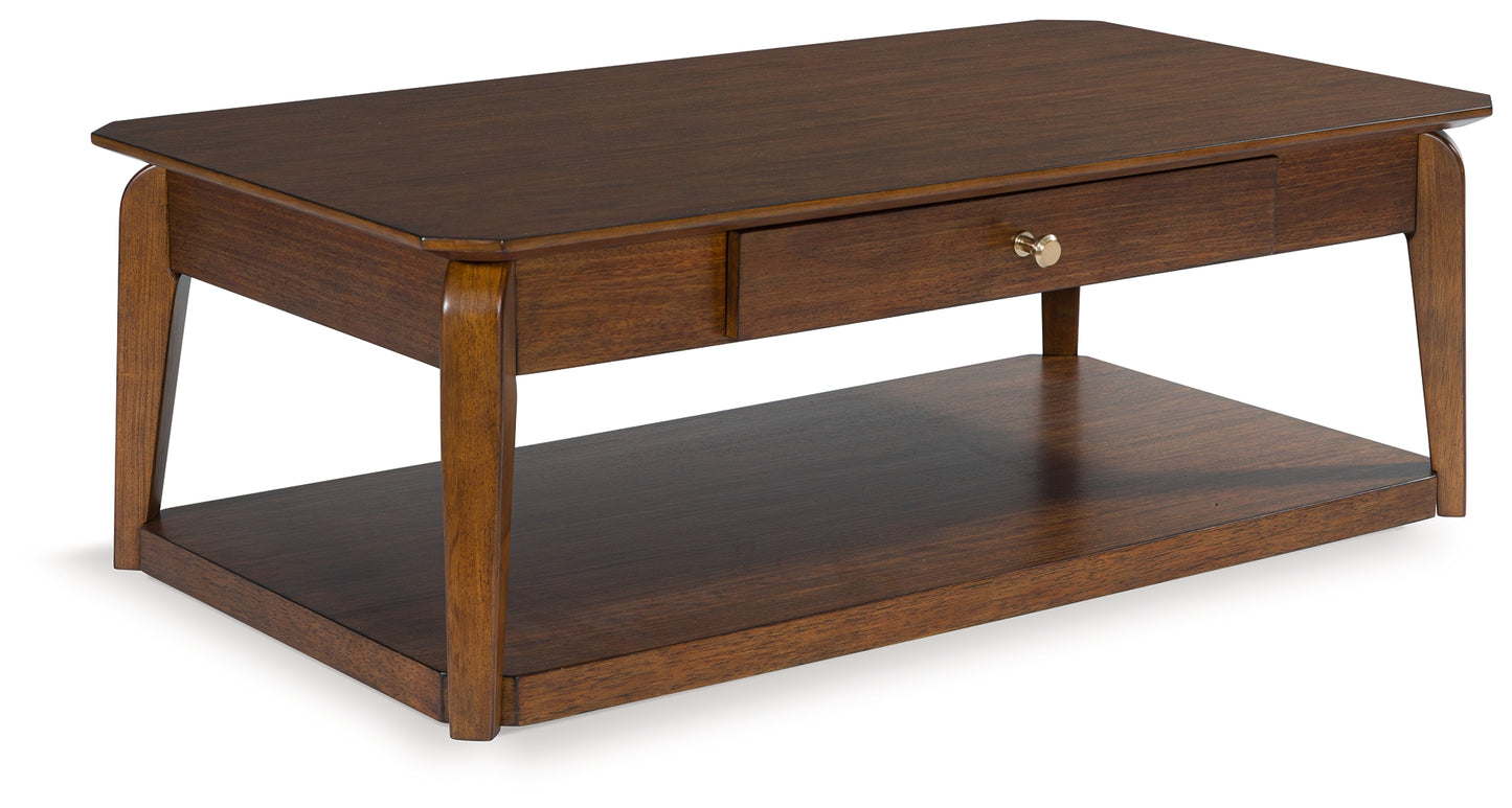 The Furniture Outlets - Ashley Furniture - Trenmour Coffee Table - Rectangular Cocktail Table / Medium Brown - T596-1