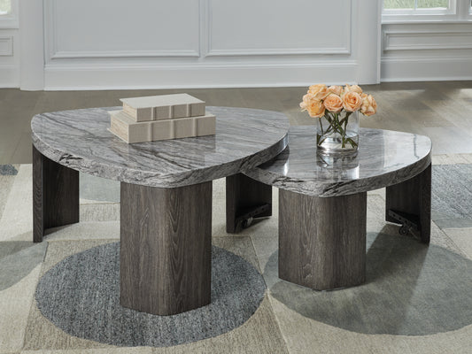 The Furniture Outlets - Ashley Furniture - Surmour Stacked Coffee Table - Stacked Cocktail Table / Gray/Brown - T600-0