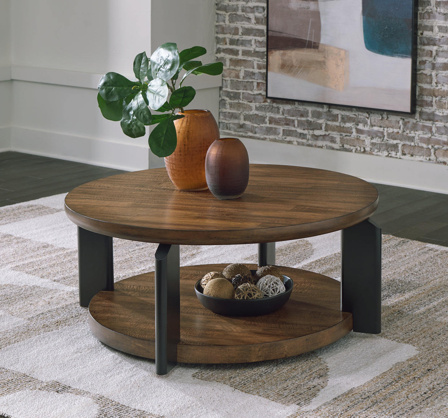 The Furniture Outlets - Ashley Furniture - Kraeburn Coffee Table - Round Cocktail Table / Brown/Black - T624-8