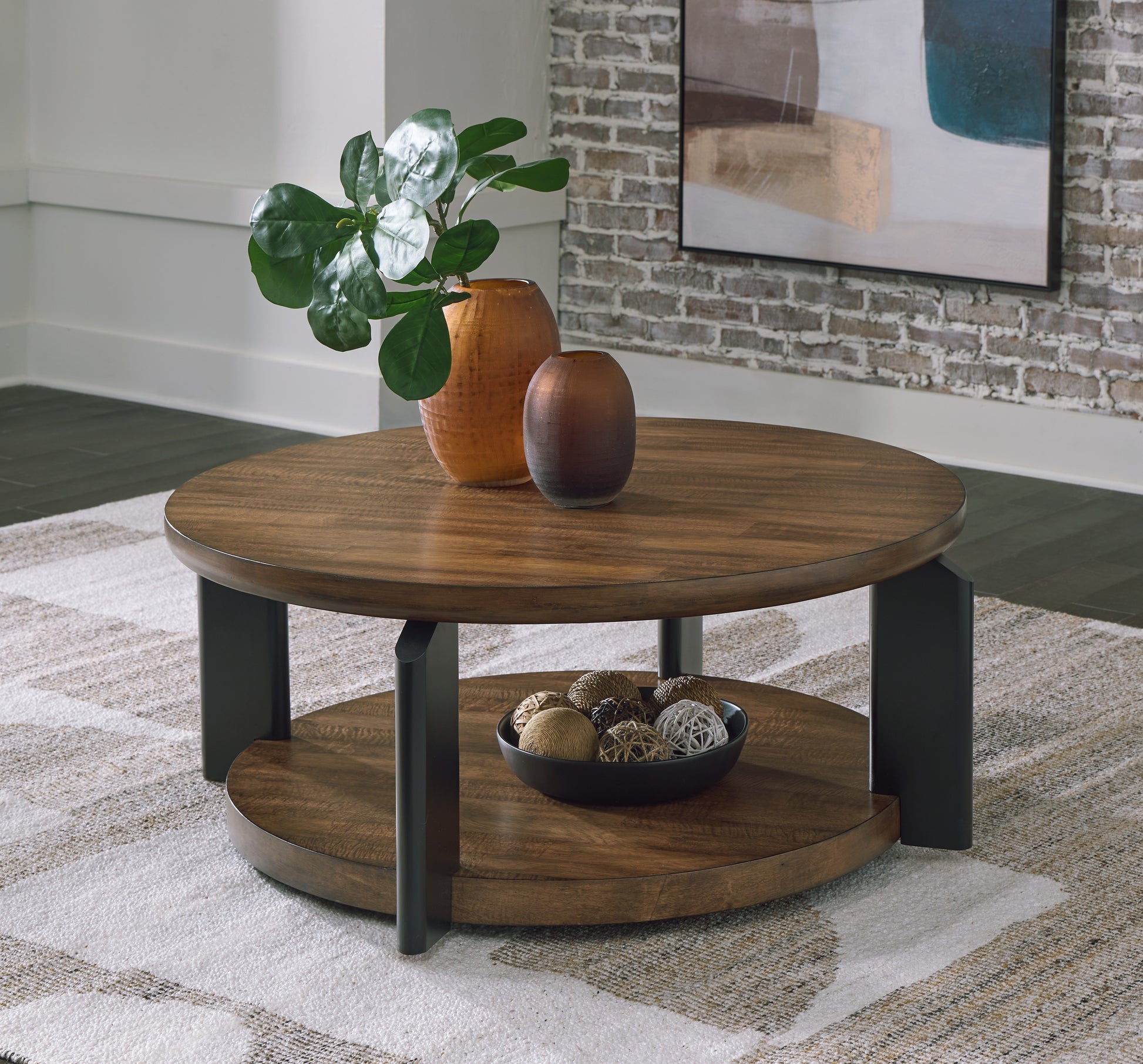 The Furniture Outlets - Ashley Furniture - Kraeburn Coffee Table - Round Cocktail Table / Brown/Black - T624-8