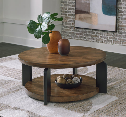The Furniture Outlets - Ashley Furniture - Kraeburn Coffee Table - Round Cocktail Table / Brown/Black - T624-8