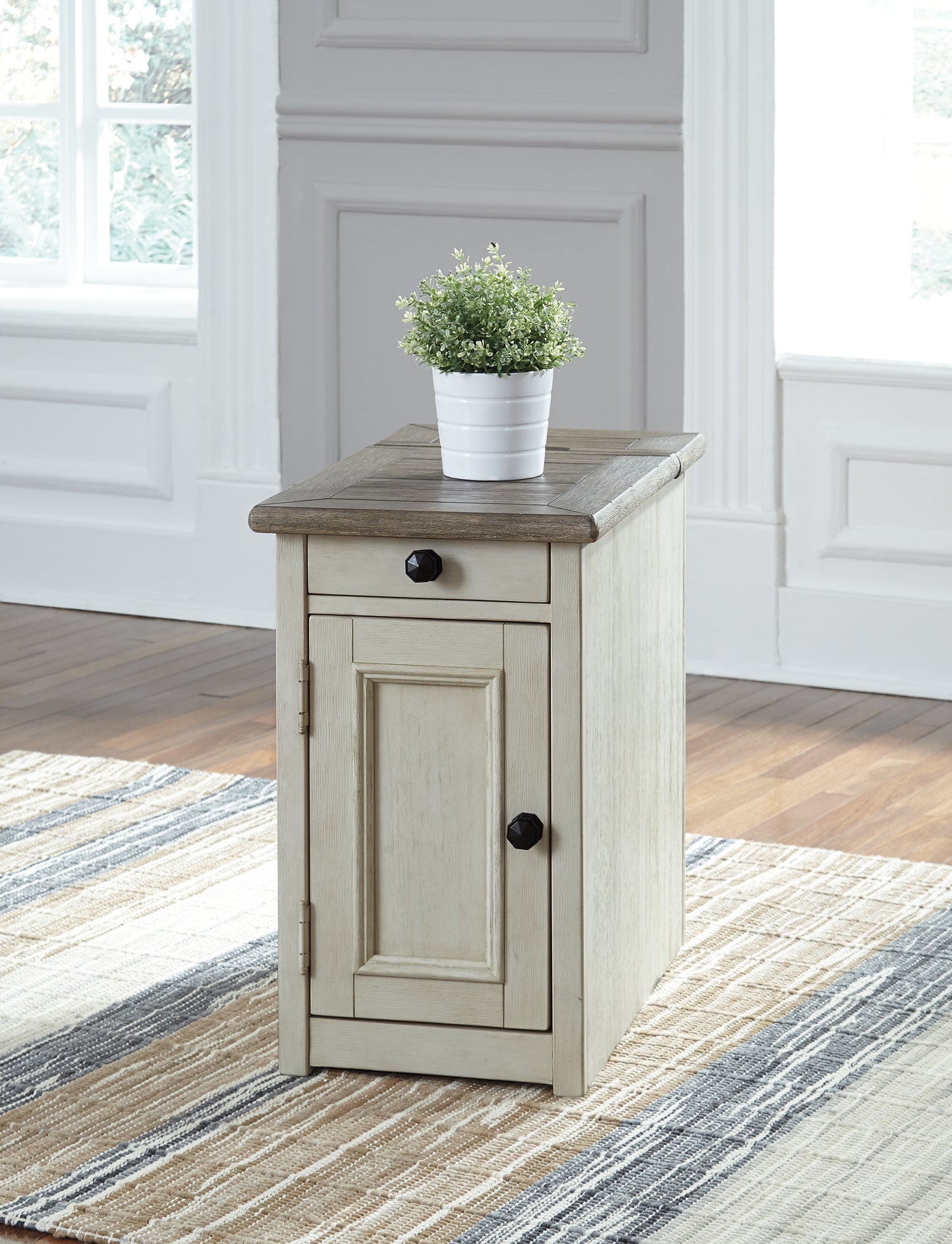 The Furniture Outlets - Ashley Furniture - Bolanburg Chairside End Table with USB Ports & Outlets - Chair Side End Table / Two-tone - T637-7