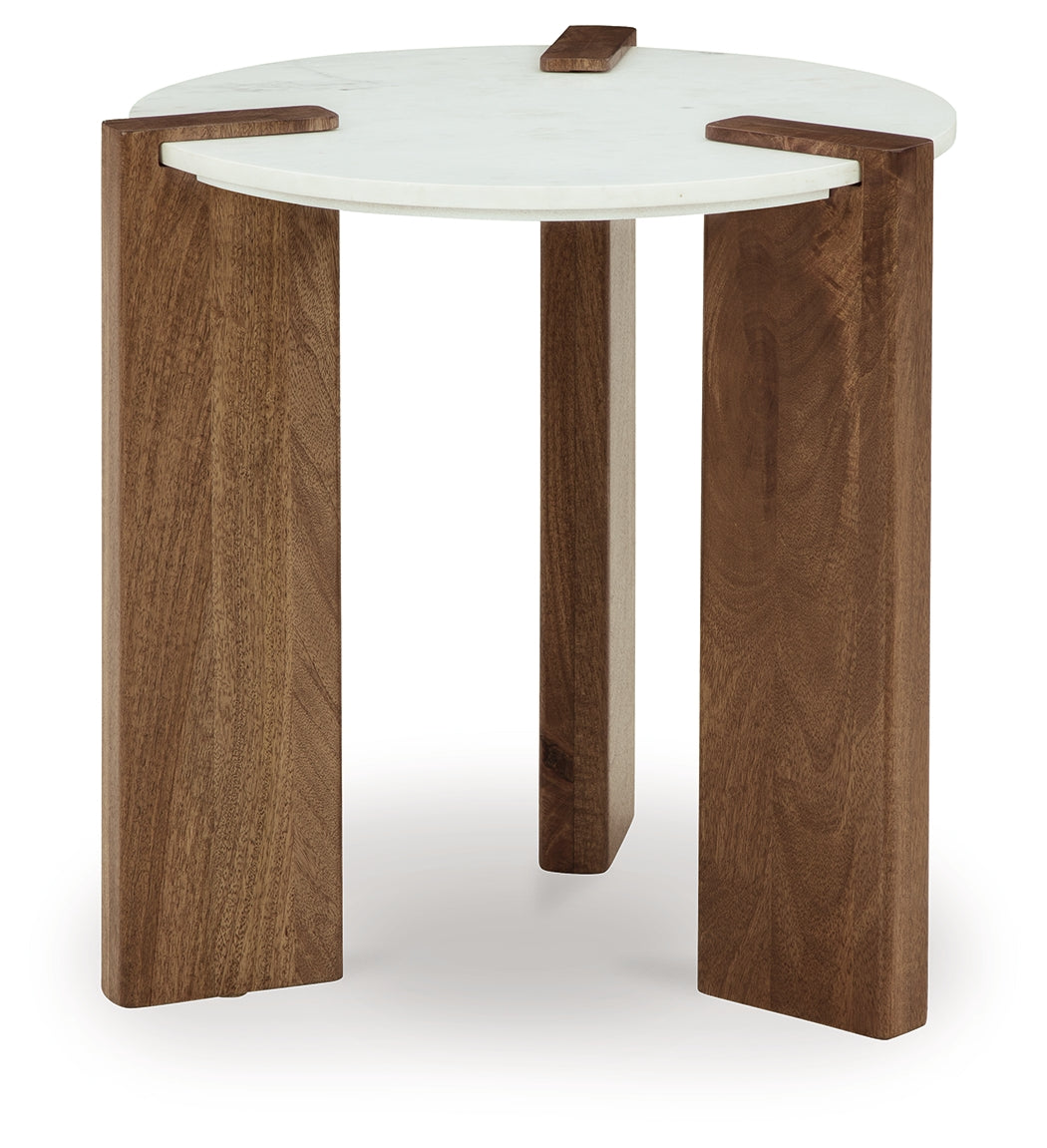 The Furniture Outlets - Ashley Furniture - Isanti End Table - Round End Table / White/Brown - T652-6