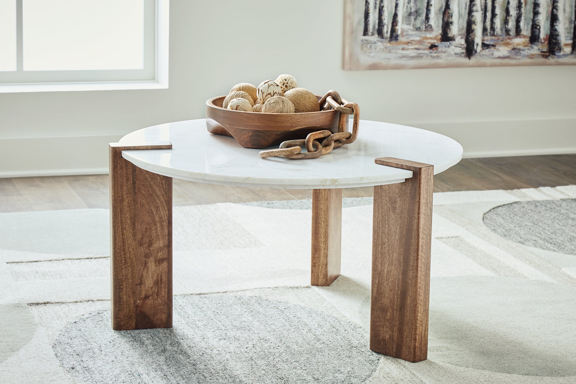 The Furniture Outlets - Ashley Furniture - Isanti Coffee Table - Round Cocktail Table / White/Brown - T652-8