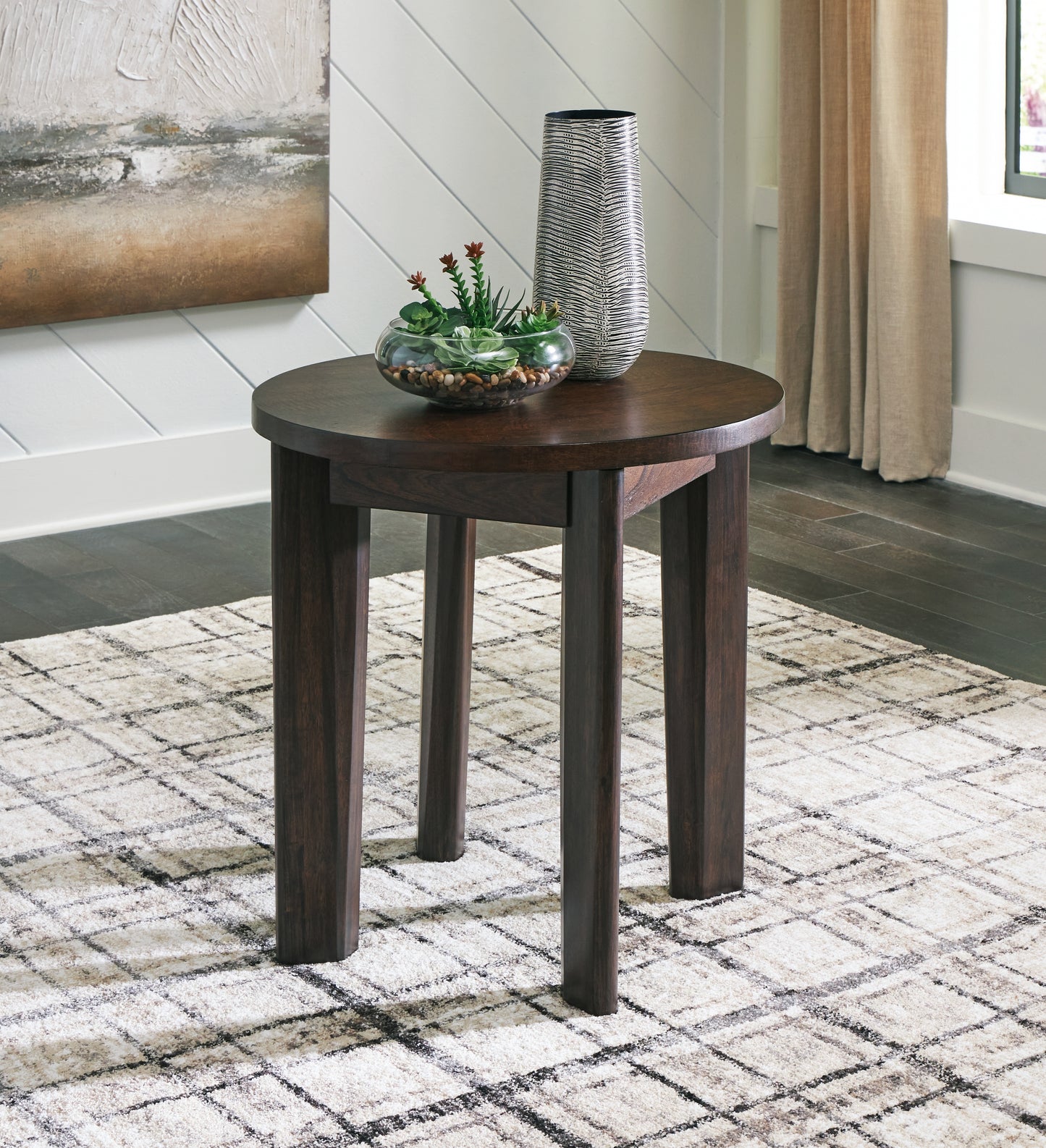 The Furniture Outlets - Ashley Furniture - Korestone 2 End Table - Round End Table / Dark Brown - T657-6