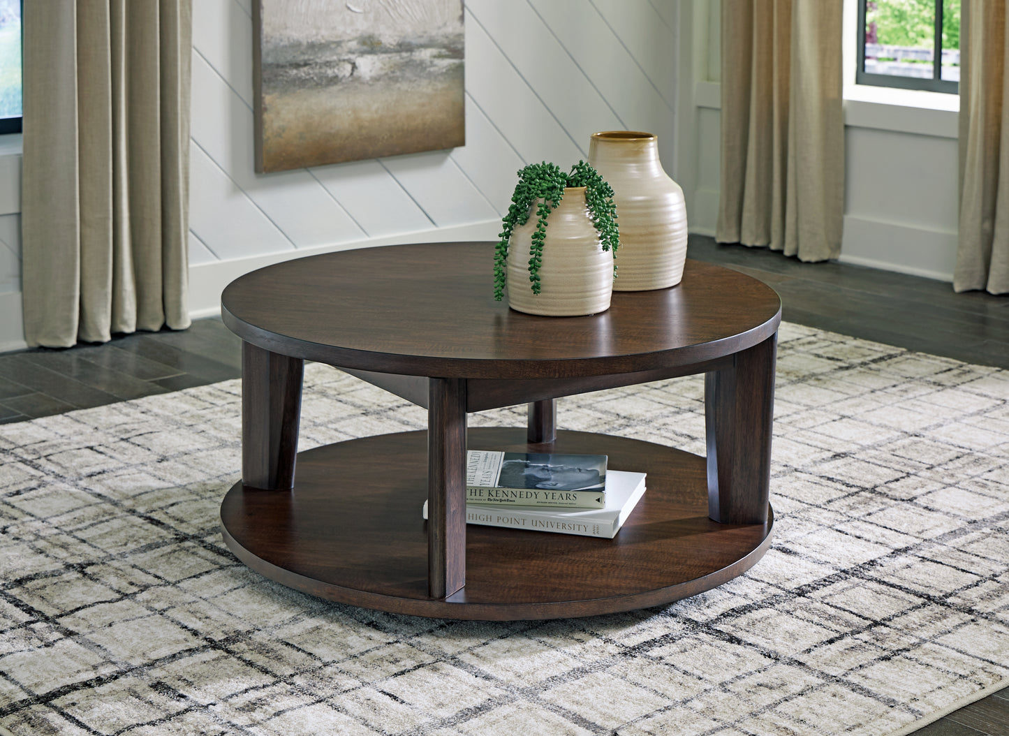 The Furniture Outlets - Ashley Furniture - Korestone 2 Coffee Table - Round Cocktail Table / Dark Brown - T657-8