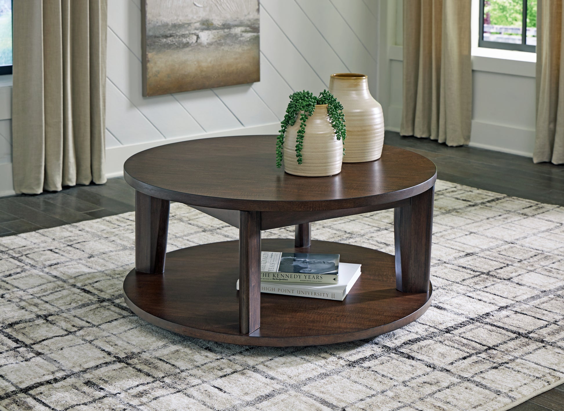 The Furniture Outlets - Ashley Furniture - Korestone 2 Coffee Table - Round Cocktail Table / Dark Brown - T657-8