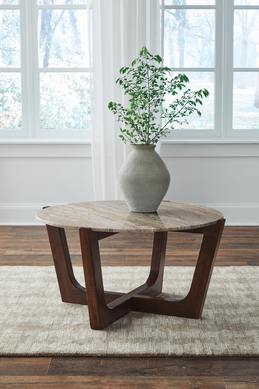 The Furniture Outlets - Ashley Furniture - Tanidore Coffee Table - Round Cocktail Table / Warm Brown - T667-8