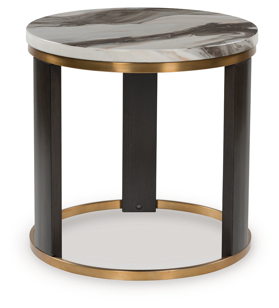 The Furniture Outlets - Ashley Furniture - Jazmore End Table - Round End Table / Brown/Brass Finish - T671-6