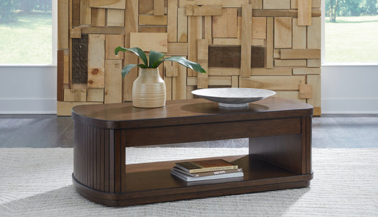 The Furniture Outlets - Ashley Furniture - Korestone Lift-Top Coffee Table - Lift Top Cocktail Table / Dark Brown - T679-9