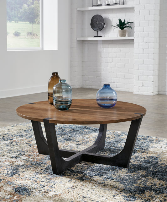 The Furniture Outlets - Ashley Furniture - Hanneforth Coffee Table - Round Cocktail Table / Brown/Black - T726-8