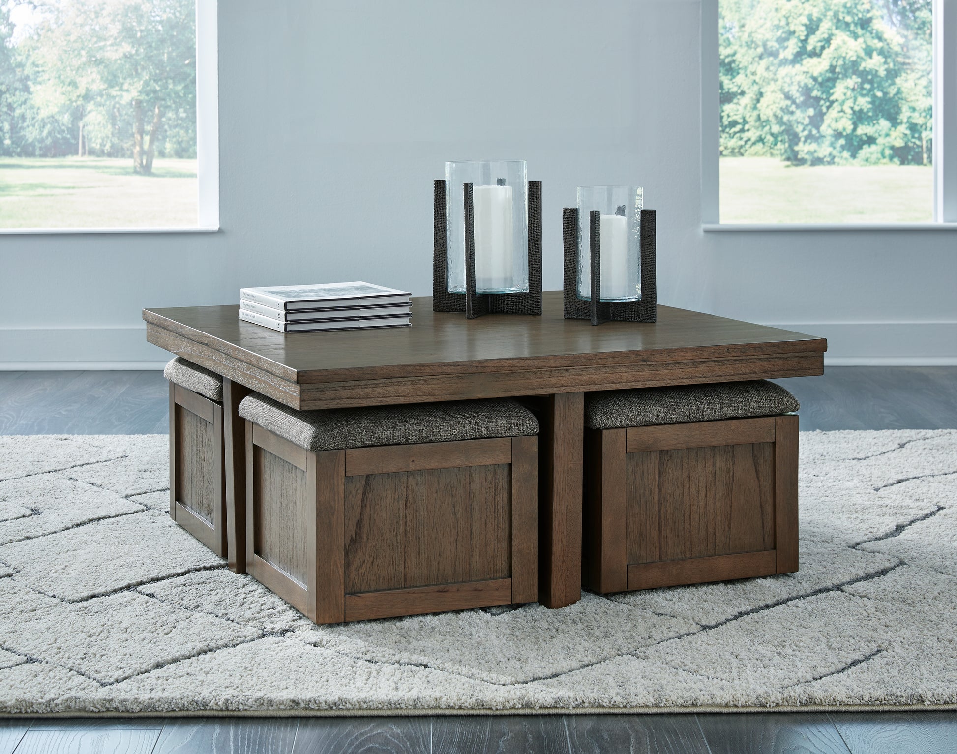 The Furniture Outlets - Ashley Furniture - Boardernest Coffee Table with 4 Stools - Cocktail TBL w/4 Stools (5/CN) / Brown - T738-20