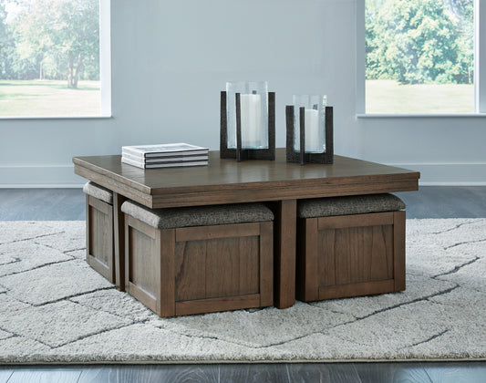 The Furniture Outlets - Ashley Furniture - Boardernest Coffee Table with 4 Stools - Cocktail TBL w/4 Stools (5/CN) / Brown - T738-20