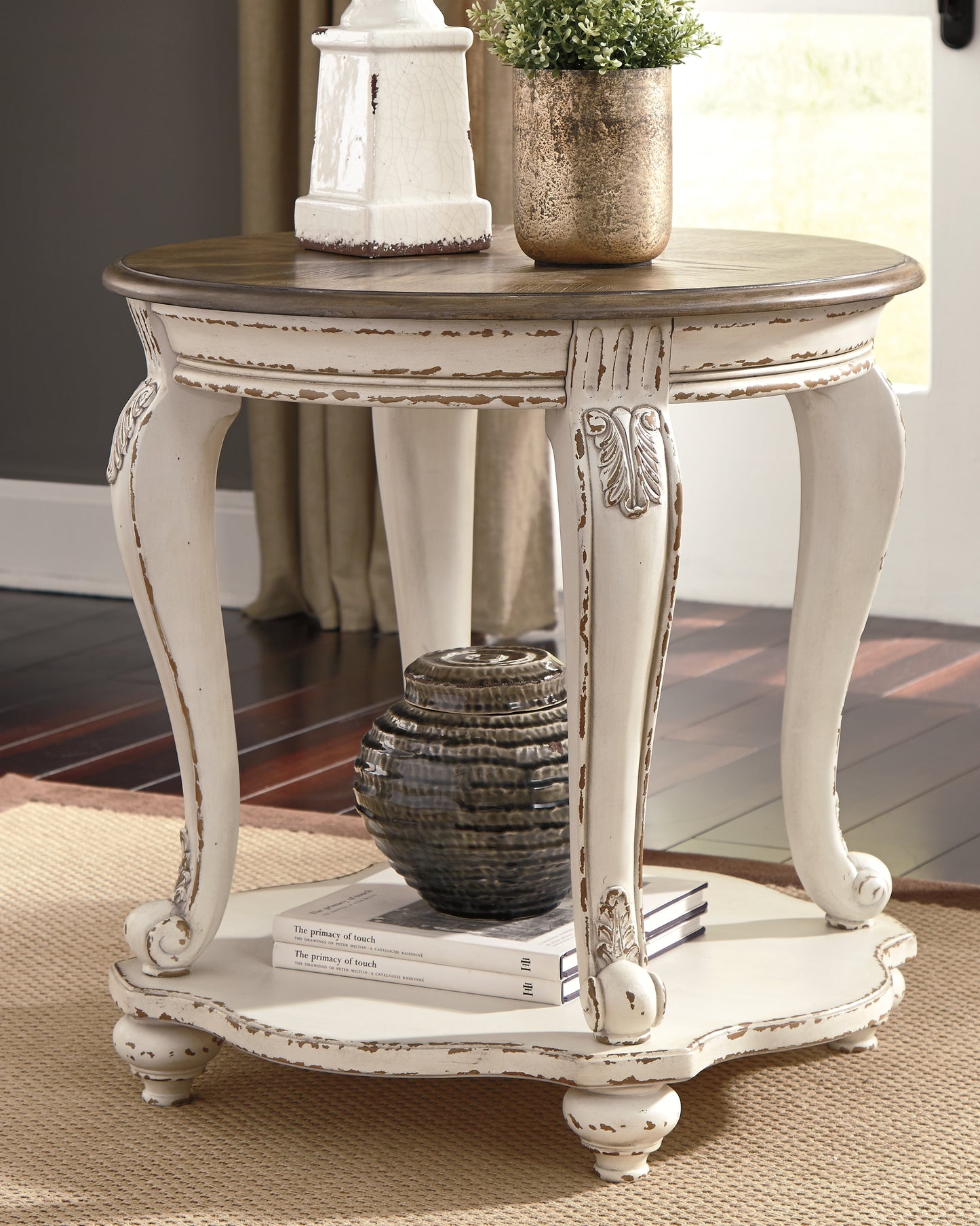 The Furniture Outlets - Ashley Furniture - Realyn End Table - Round End Table / White/Brown - T743-6