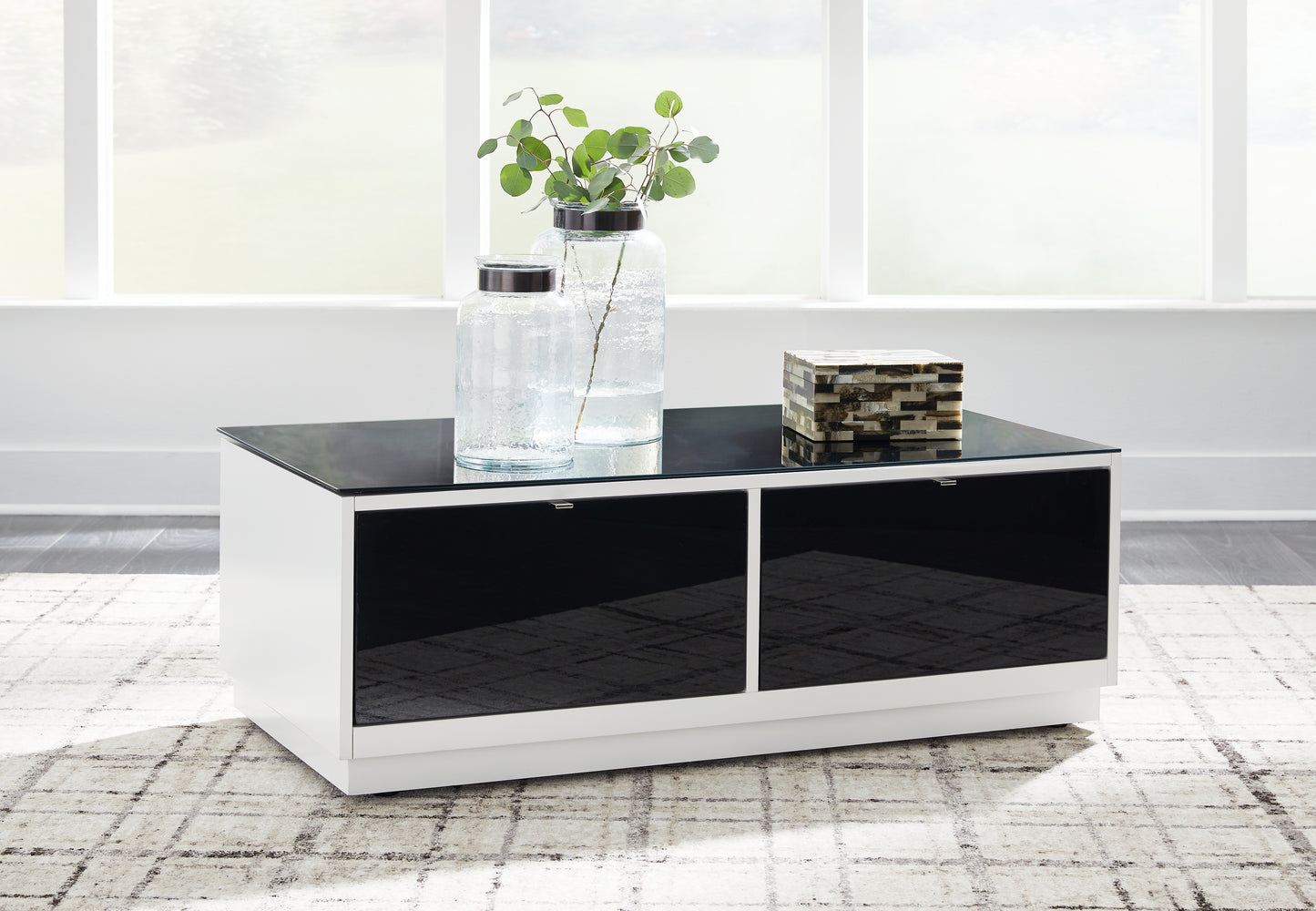 The Furniture Outlets - Ashley Furniture - Gardoni Coffee Table - Rectangular Cocktail Table / White/Black - T756-1