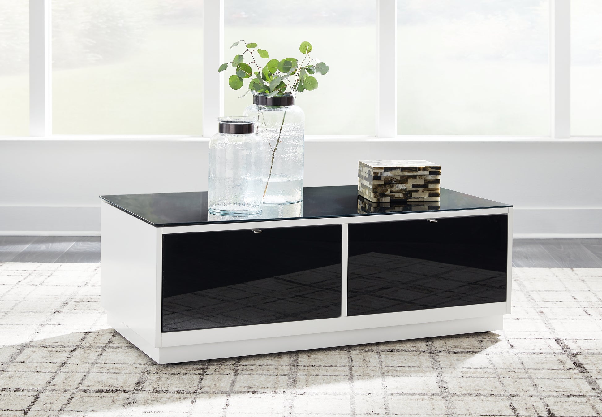 The Furniture Outlets - Ashley Furniture - Gardoni Coffee Table - Rectangular Cocktail Table / White/Black - T756-1