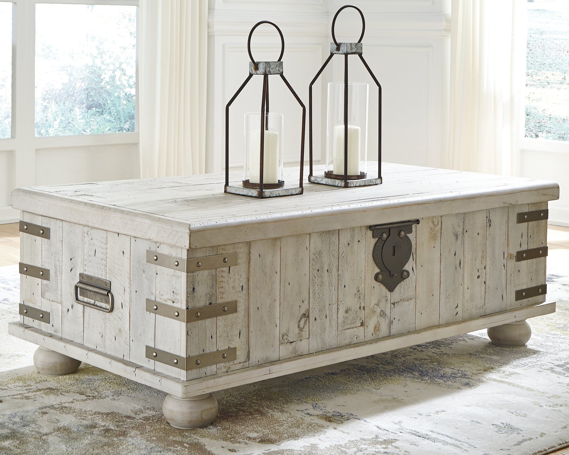 The Furniture Outlets - Ashley Furniture - Carynhurst Coffee Table with Lift Top - Lift Top Cocktail Table / White Wash Gray - T757-9