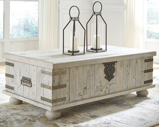 The Furniture Outlets - Ashley Furniture - Carynhurst Coffee Table with Lift Top - Lift Top Cocktail Table / White Wash Gray - T757-9