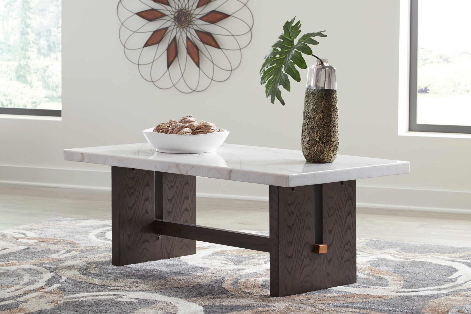 The Furniture Outlets - Ashley Furniture - Burkhaus Coffee Table - Rectangular Cocktail Table / White/Dark Brown - T779-1
