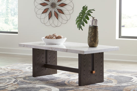 The Furniture Outlets - Ashley Furniture - Burkhaus Coffee Table - Rectangular Cocktail Table / White/Dark Brown - T779-1