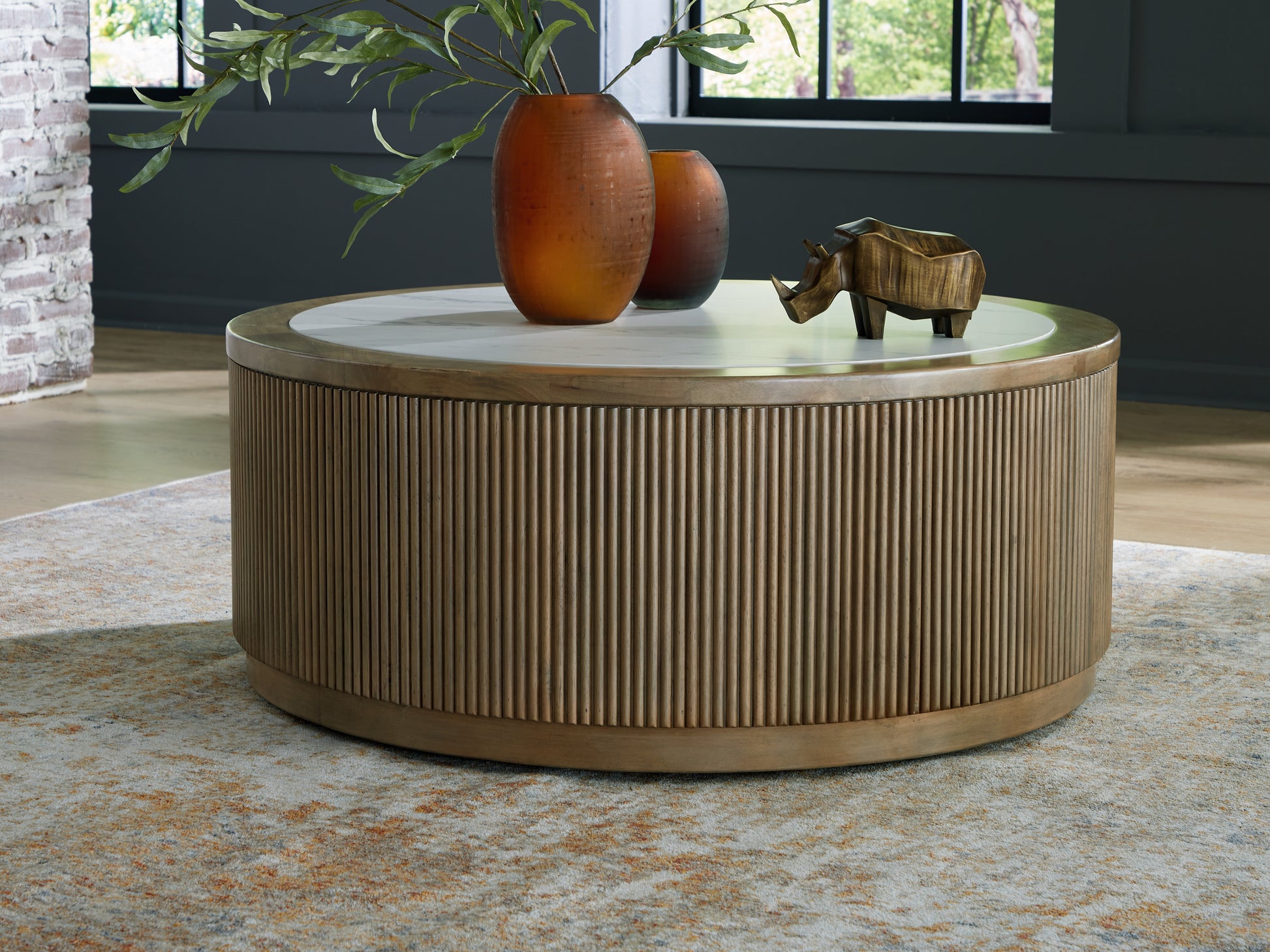The Furniture Outlets - Ashley Furniture - Camdill Coffee Table - Round Cocktail Table / Light Brown/White - T808-8