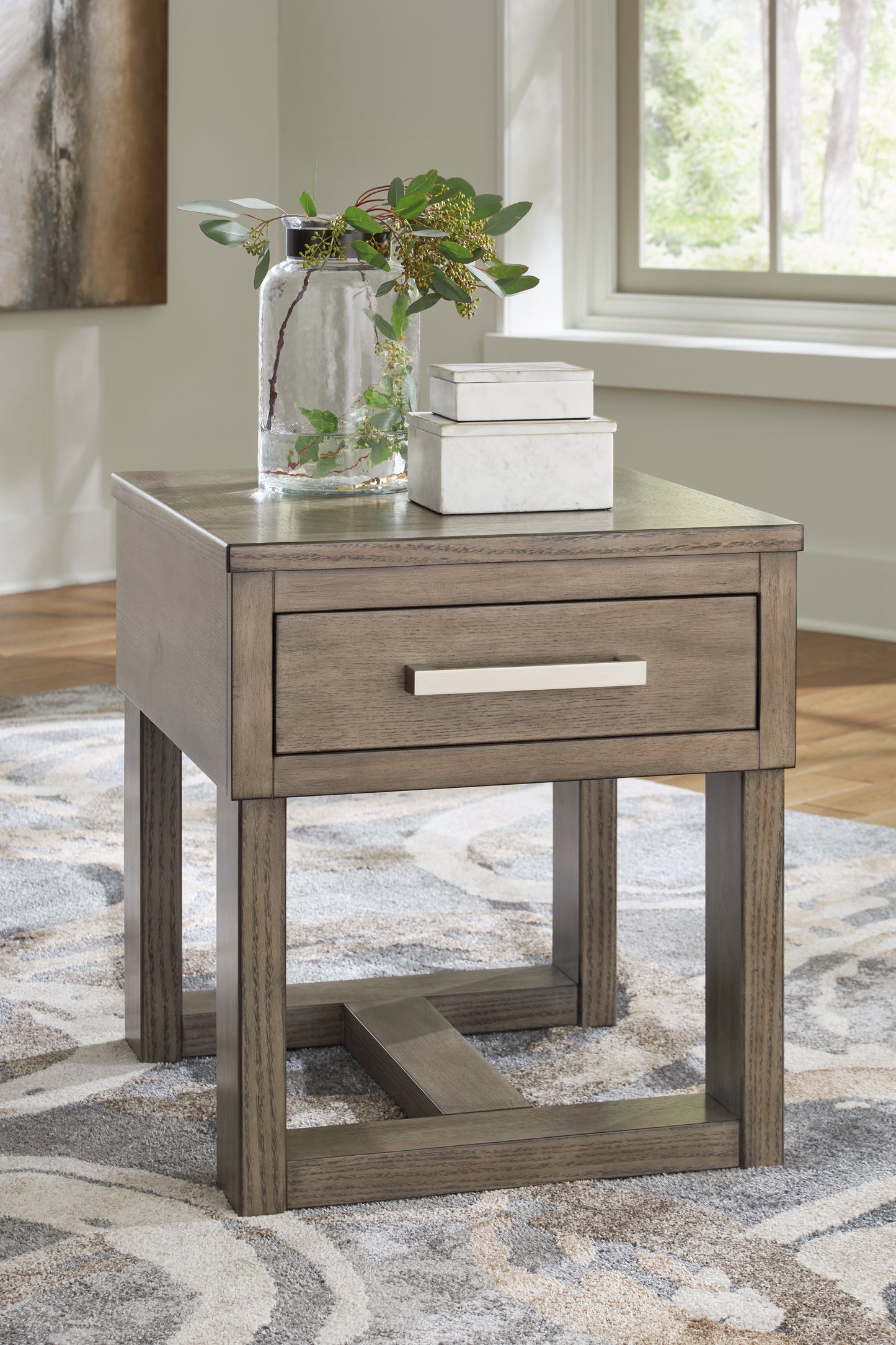 The Furniture Outlets - Ashley Furniture - Loyaska End Table - Rectangular End Table / Grayish Brown/White - T854-3