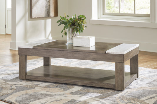 The Furniture Outlets - Ashley Furniture - Loyaska Lift-Top Coffee Table - Lift Top Cocktail Table / Grayish Brown/White - T854-9