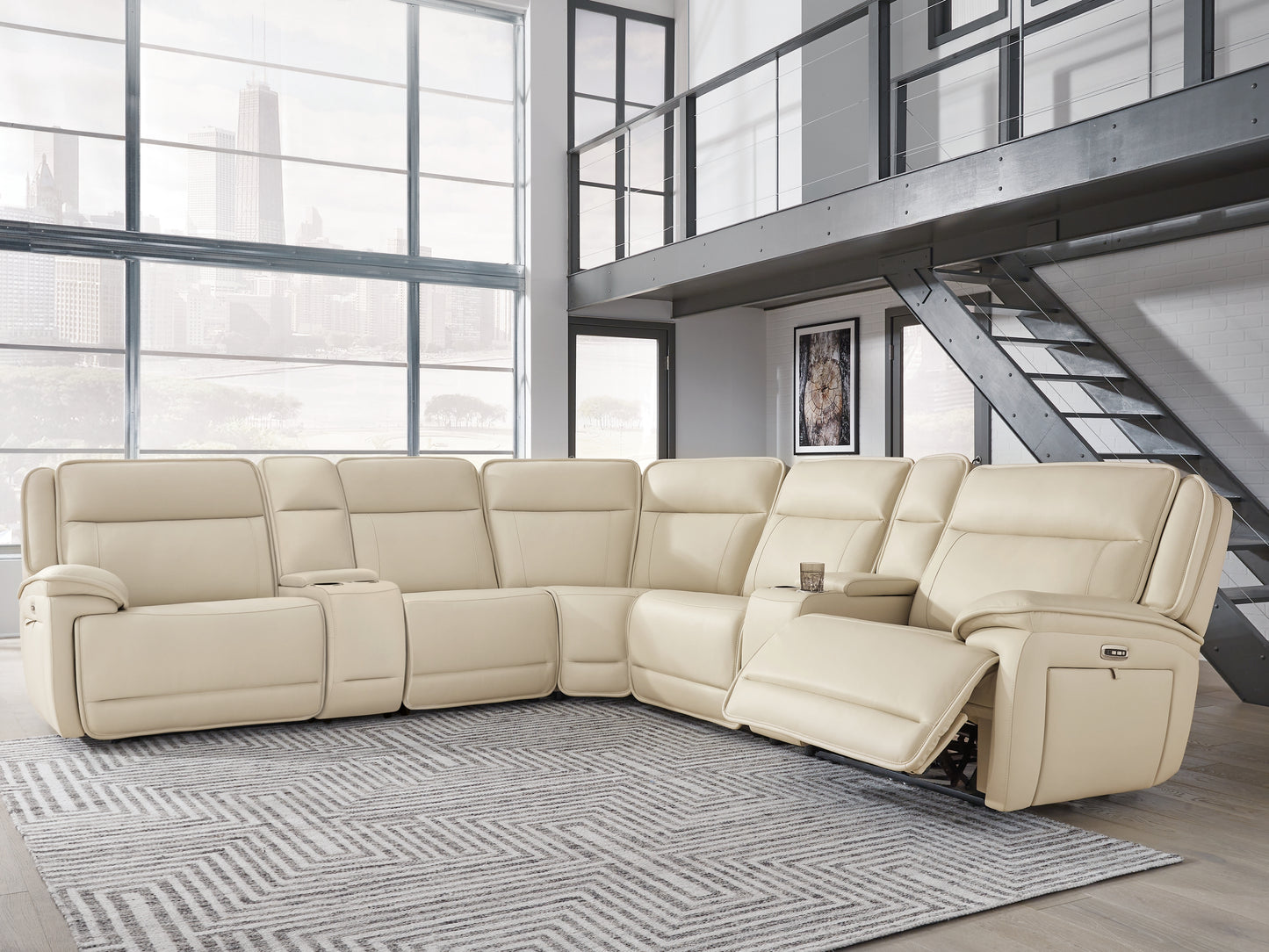 The Furniture Outlets - Ashley Furniture - Double Deal Sectional - 7-Piece Reclining Sectional with 2 Consoles / Almond - U13001S9