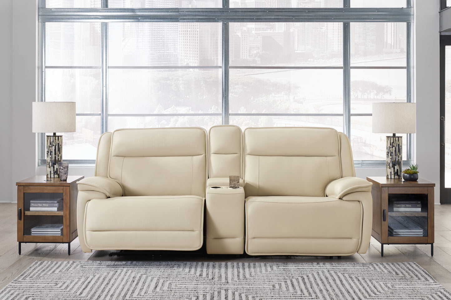 The Furniture Outlets - Ashley Furniture - Double Deal Sectional - 3-Piece Power Reclining Loveseat Sectional with Console / Almond - U13001S4